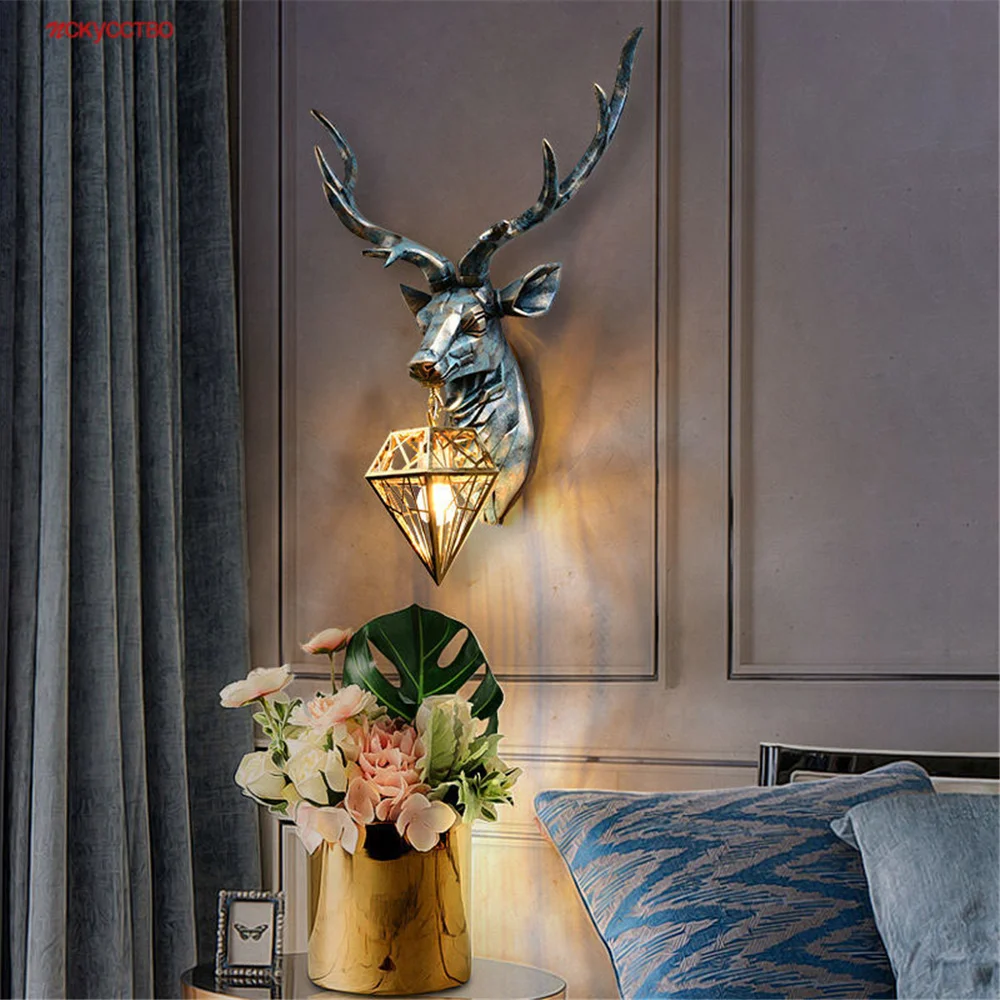 

Nordic Cottagecore Decor Resin Deer Retro Led Wall Lamp For Office Study Coffee Store Corridor Aisle Loft Sconce Light Fixtures