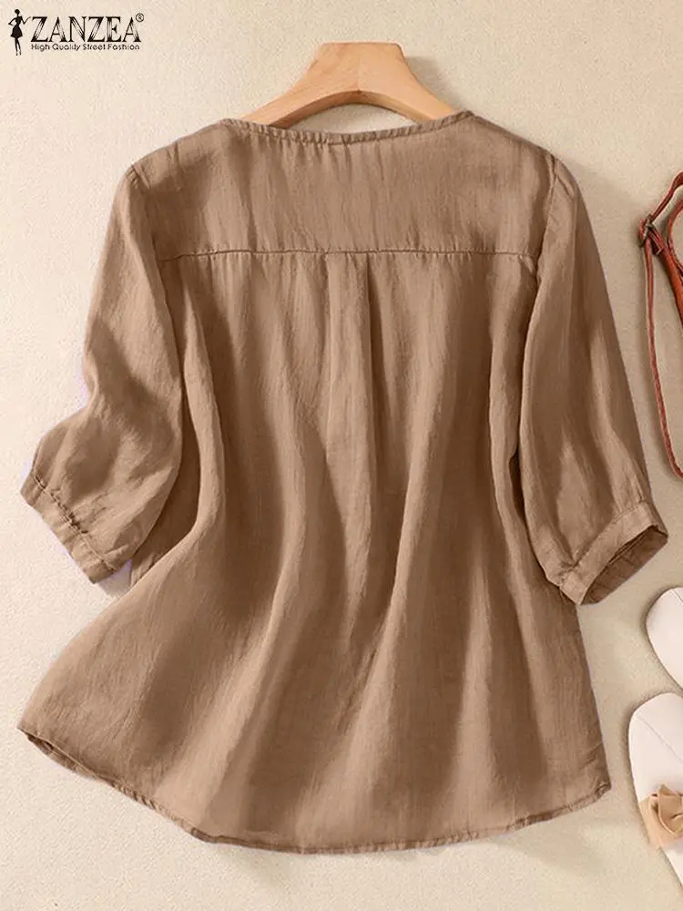 Женская блузка с цветочной вышивкой ZANZEA осенние Рубашки летние блузы V-образным