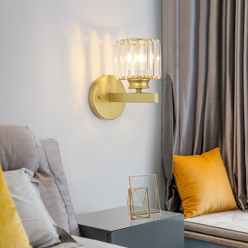 

Nordic Decorative Background Wall Led Crystal Wall Lamp Living Room Corridor Bedroom Simple Fashion Light Luxury Bedside Lamp