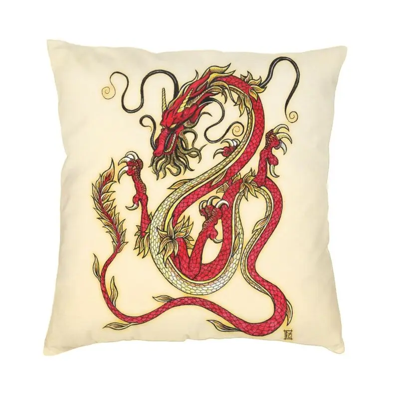 

Красная и Золотая наволочка с китайским драконом Двусторонняя 3D печать в азиатском стиле тату Искусство Наволочка для подушки для гостиной