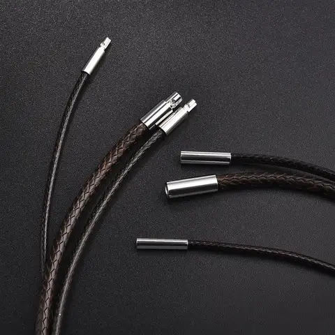 45-60 см кожаная цепочка, ожерелье для женщин и мужчин, кожаный шнур, восковая веревка, цепочка из нержавеющей стали, застежка, ожерелье «сделай сам», ювелирные аксессуары