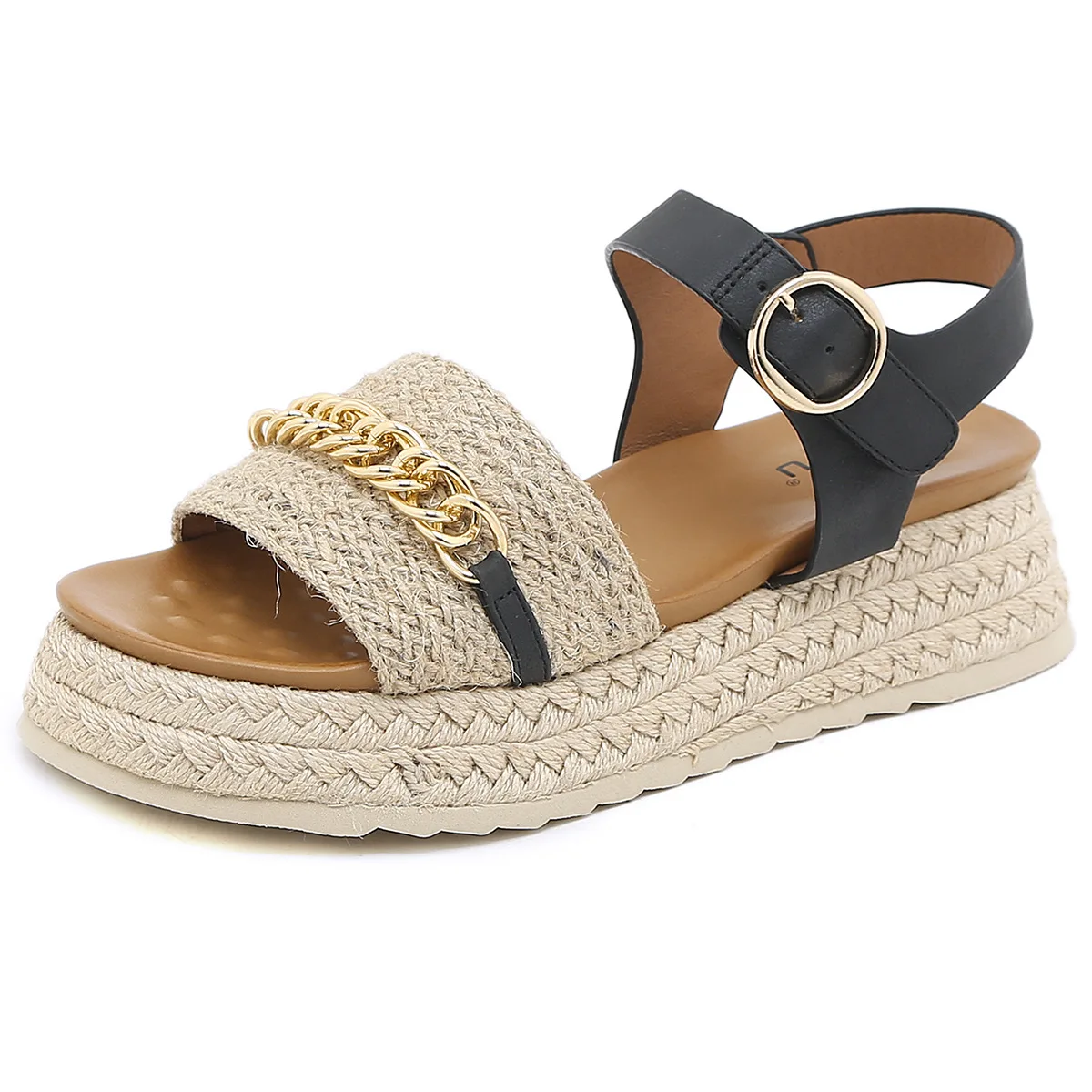 

Women Roman Hemp Wedge Heel Sandal Summer PU Leather Elegant Women Sandal Shoes