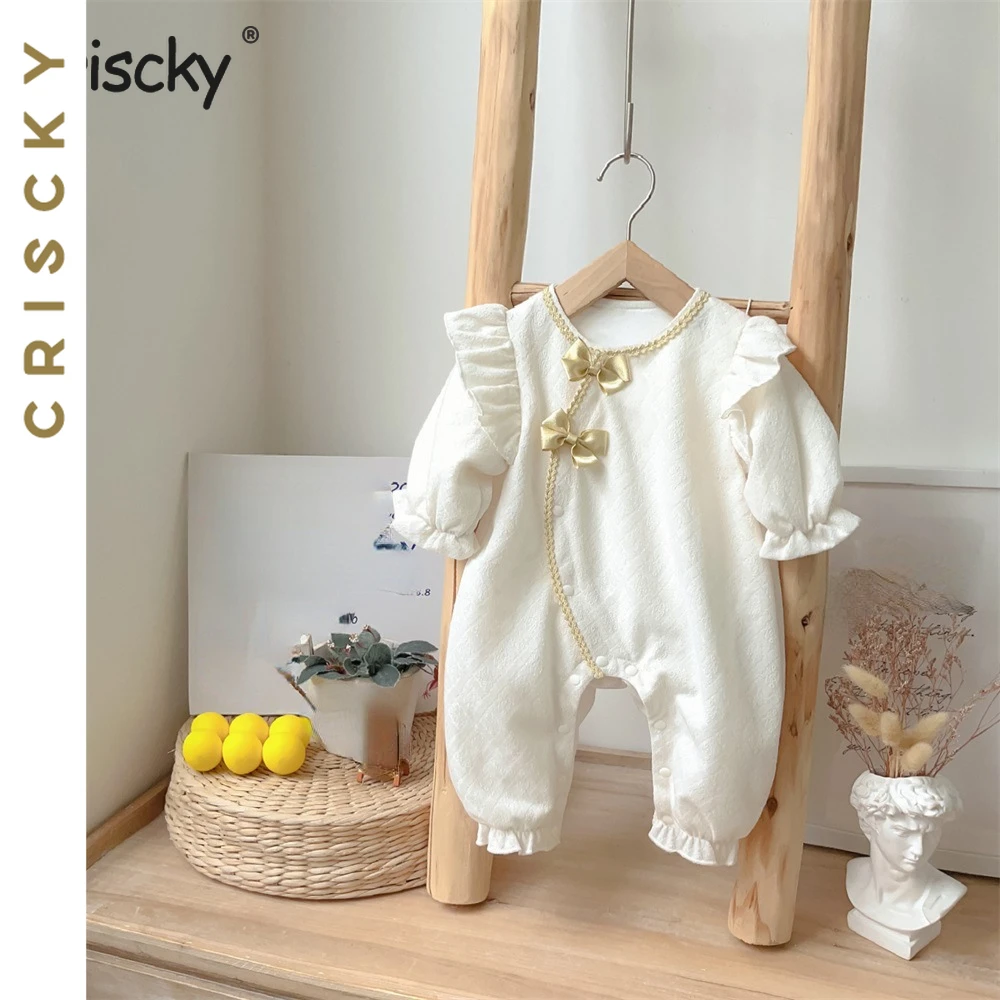 

Baby Girls Romper 2023 New Infant Newborn Girls One-pieces Jumpsuit Long Sleeve Bow Baby Bodyusuit Clothes Outfits
