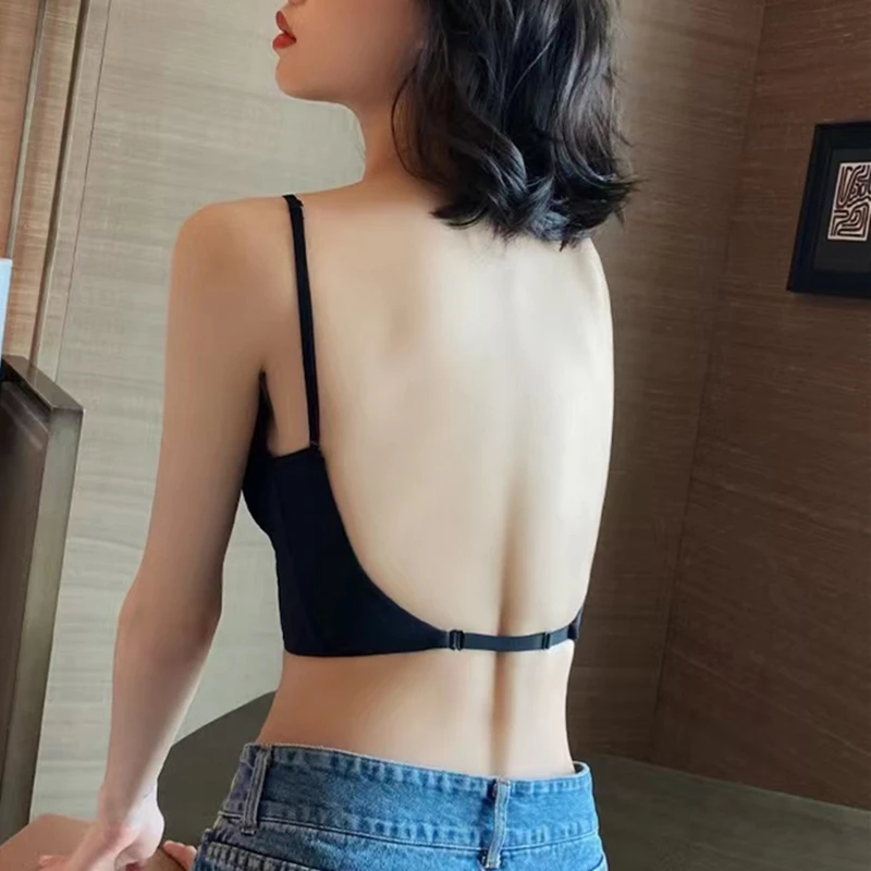 U-shaped Beautiful Back Women's Bra Thin Section Big Chest Showing Small Anti-sagging Soft Steel Ring Sexy Ladies Underwear