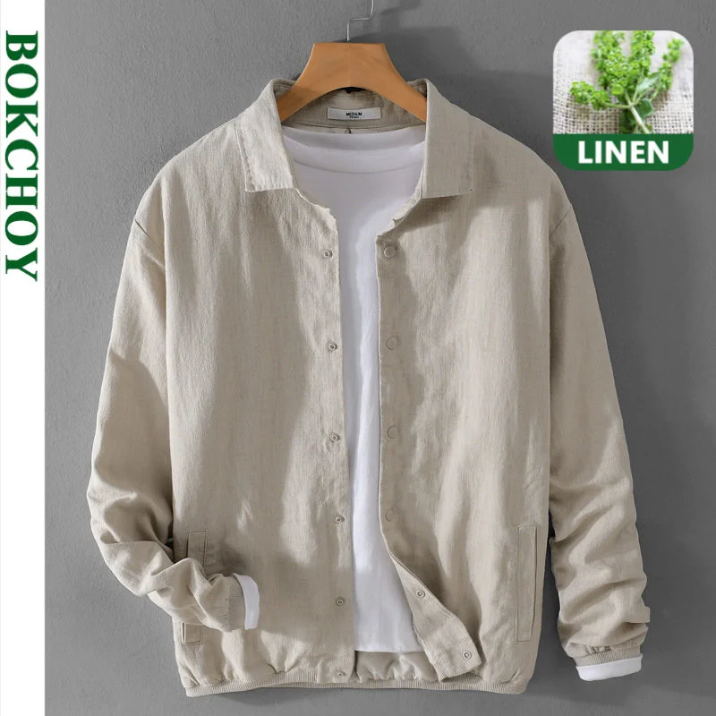 

2023 Spring and Autumn New Comfortable Linen Mens Jacket Loose Simple Casual Youth Versatile Cotton Linen Men Clothing FY202