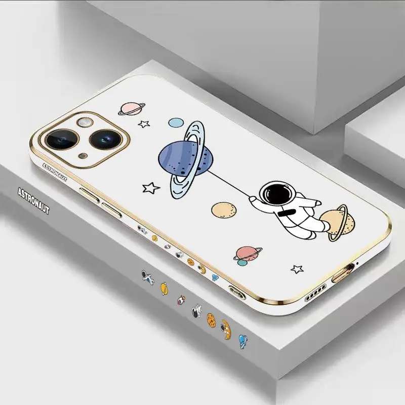 

Interstellar Space Flyers Luxury Plating Phone Case For iPhone 14 13 12 11 Plus Pro Max Mini X XR XS SE2020 8 7 6 6S Plus Cover
