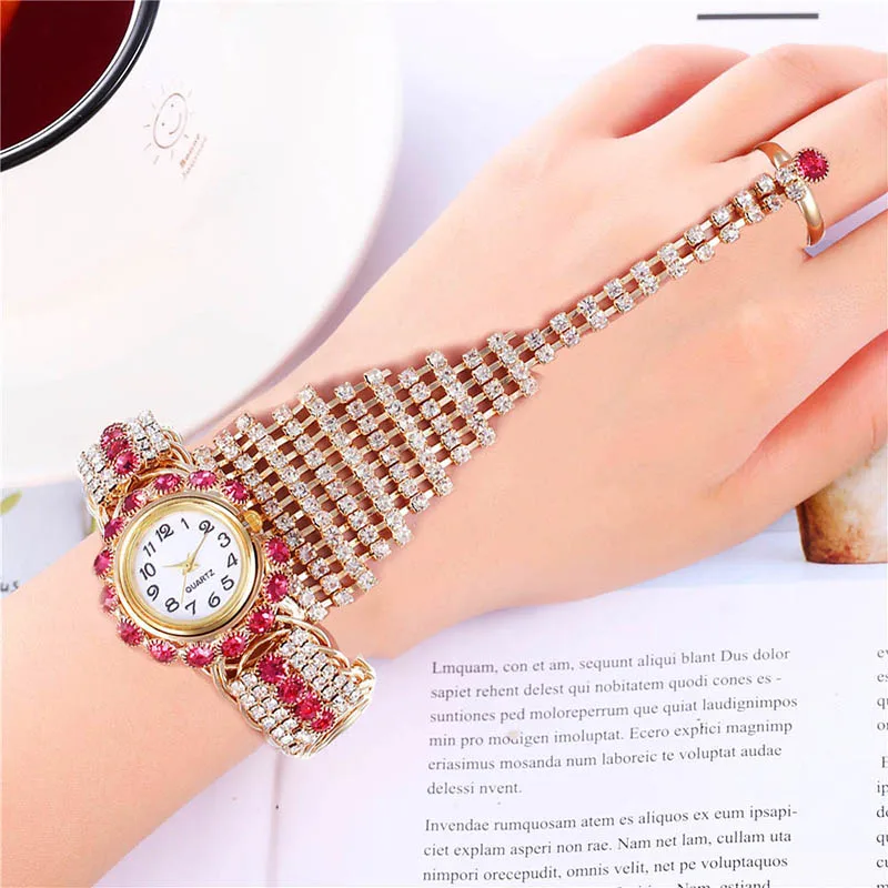 2023 New Hot Sale Luxury Colorful Shining Dense Inlay Round Small Dial Women's Quartz Watch Set Girlfriend Fashion Gift