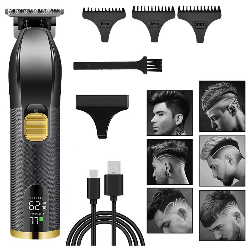 

2022 Men's Clipper Usb Rechargeable Hair Cutting Machine Professional Hair Trimmer Lcd Display Shaver for Men