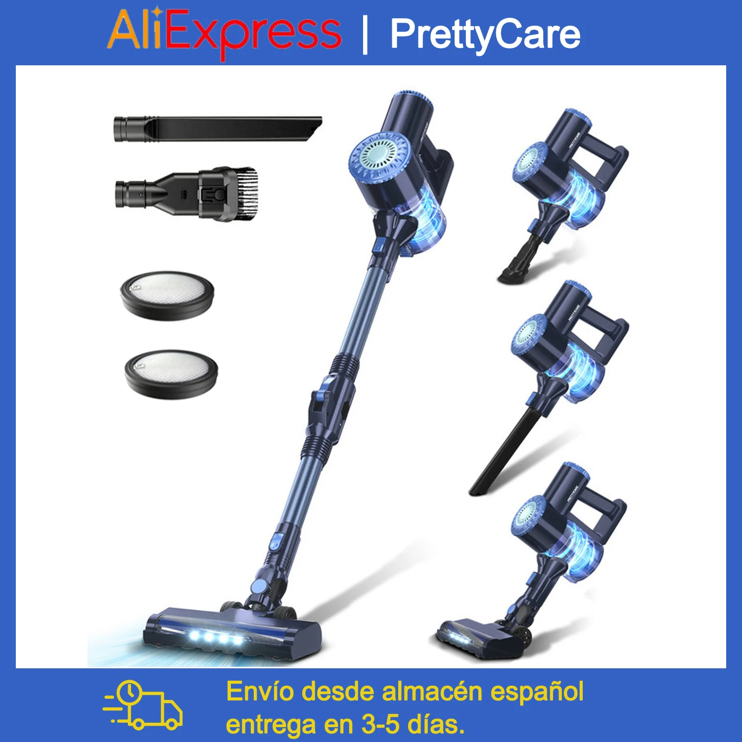PrettyCare W400 Cordless Vacuum Cleaner 25KPA Suction Powerful Handheld Vacuum Cleaner 40 Minutes Running Time 3 Pcs Brush Set