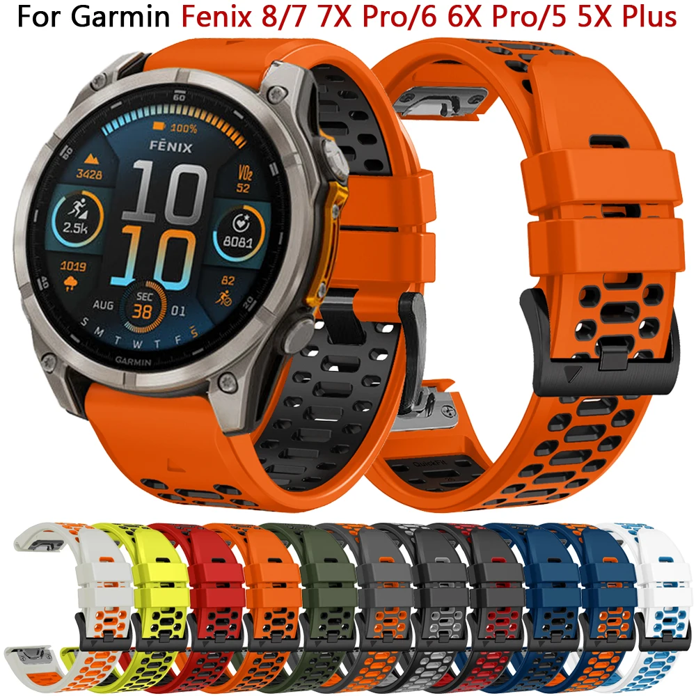 Браслет силиконовый для Garmin Fenix 8 7X 7 6X 6 Pro 5X 5 Plus ремешок часов Epix Gen 2 47 мм 51 Enduro 3 26 22
