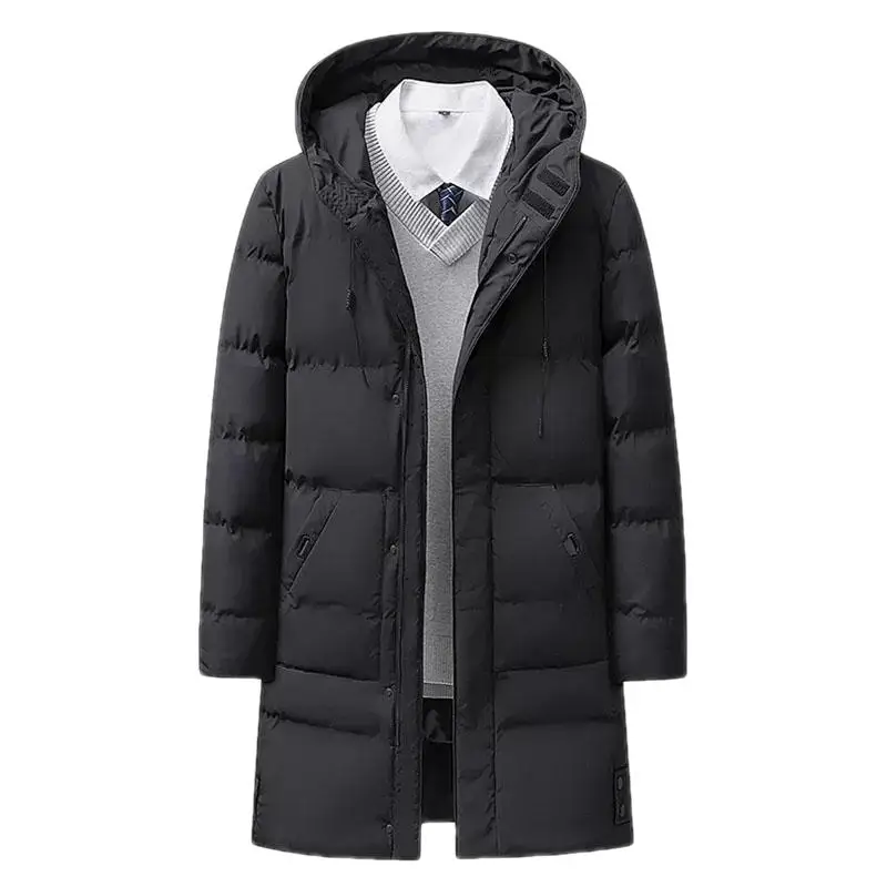 2022 Winter Men's Solid Color Casual Fashion Street Coat Men's Large Size 8XL New Men's Parka Hooded Warm Medium Length Coat