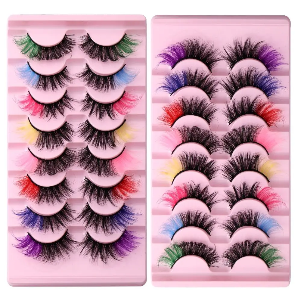 Ful Eyelashes Women Pink Blue 8d Mink Eyelashes Dramatic Thick Fluffy Fake Eye Lashes