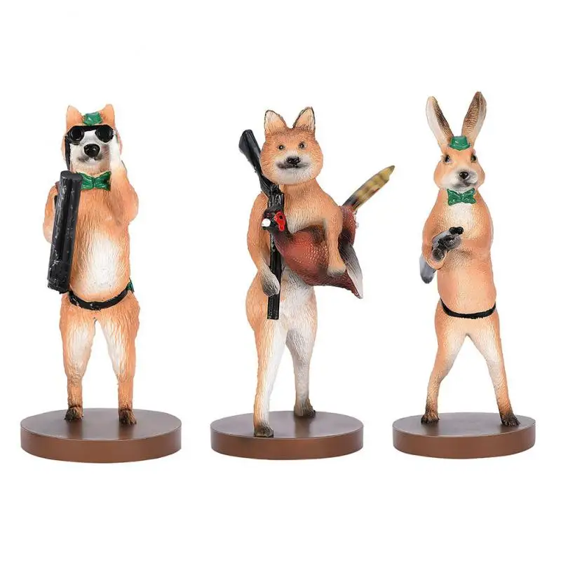 

Animal Hunters Resin Ornaments Unique Hunting Animal Statue Bunny Dog Foxs Sculpture Desktop Decoration Crafts Home Decor