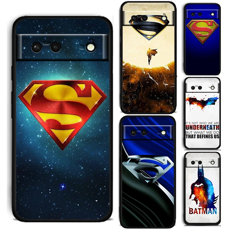 

Cute Batman Superman For Google Pixel 7 6 6A 5 4 5A 4A XL Pro 5G Silicone Shockproof Soft TPU Black Phone Case Cover