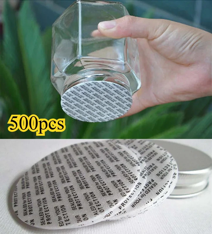

500 шт. самоклеящиеся пенопластовые уплотнительные крышки, вкладыши для банок, бутылок, горшок, тампер, пищевая прокладка, уплотнители, черный шрифт