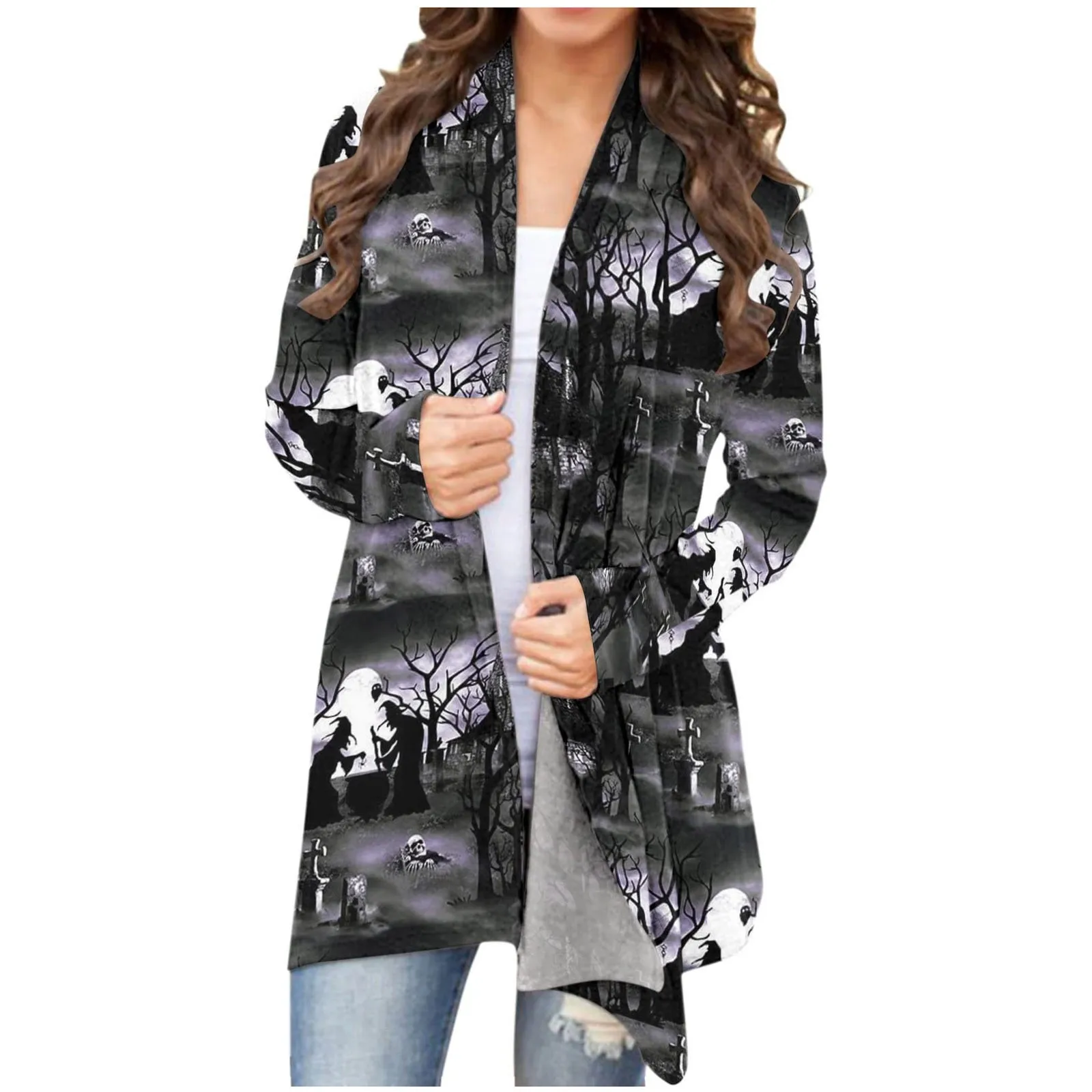 Женский кардиган с длинным рукавом Повседневный Кардиган принтом животных кошек