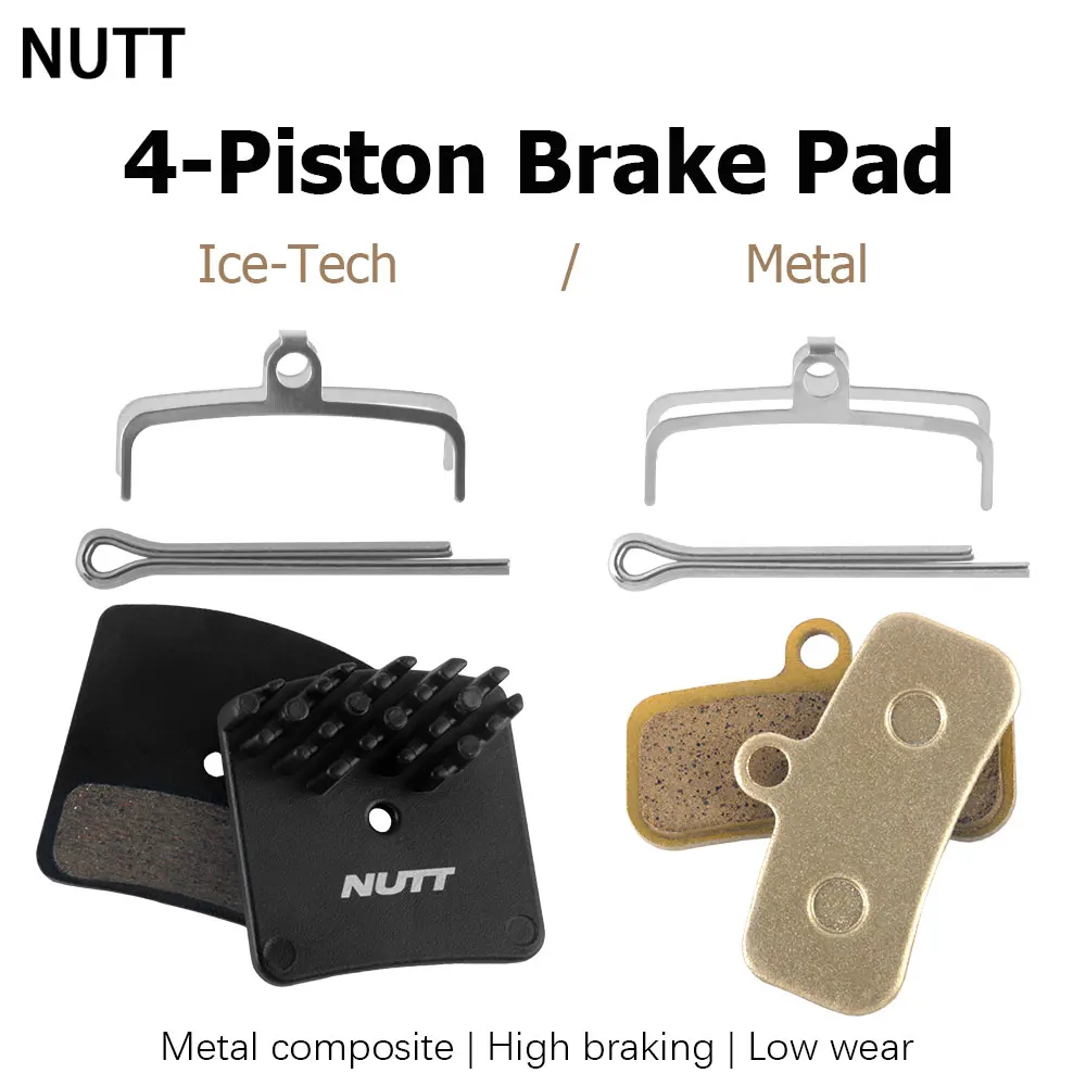 Фото Тормозные колодки NUTT 4 Piston MTB Hydraulic Disc Brake Pad для шоссейных и горных велосипедов, металлические колодки Ice-Tech, для Shimano M6120 M7120 №1