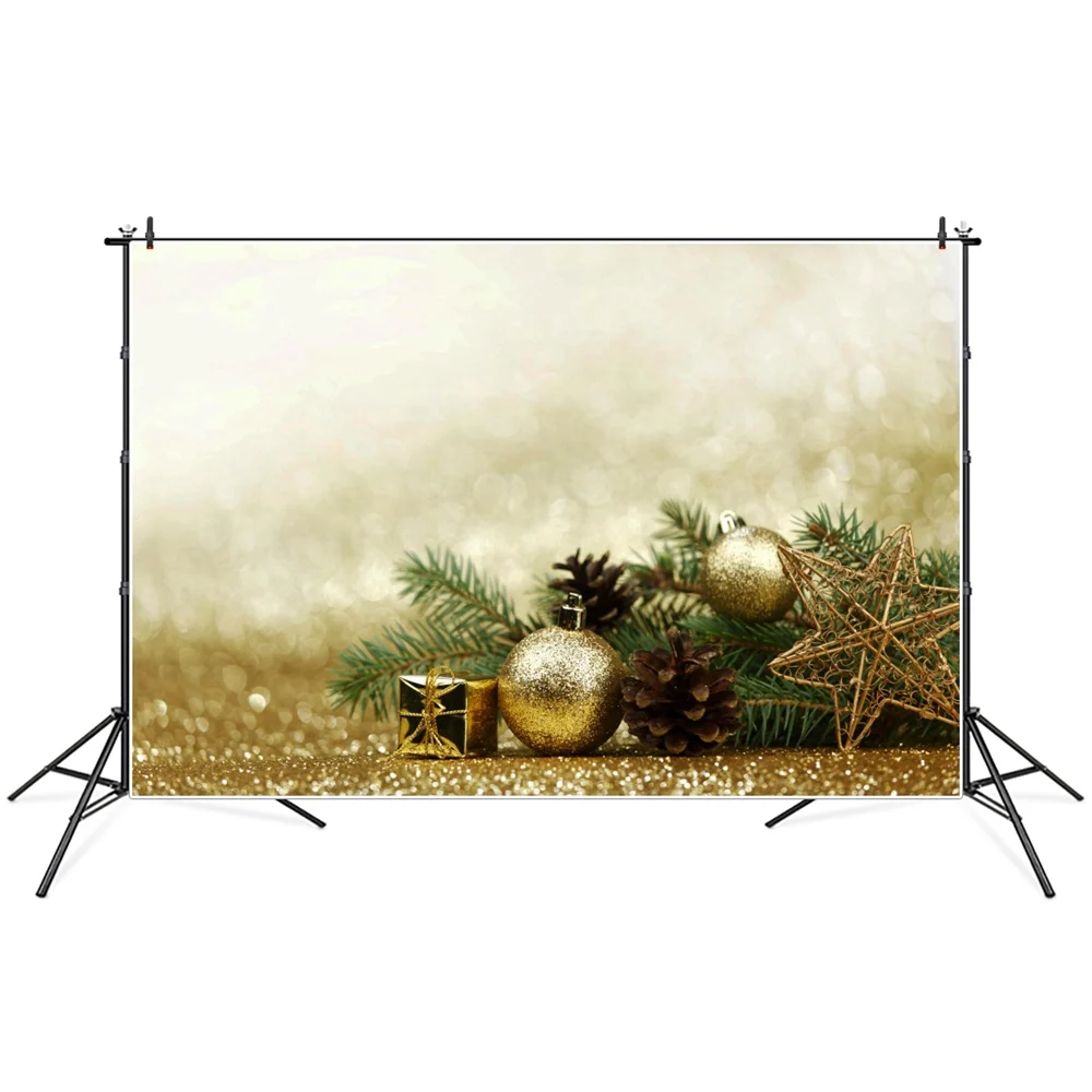 

Фон для фотосъемки с изображением золотого рождественского шара сосны блестящего боке украшение вечерние фотобудки