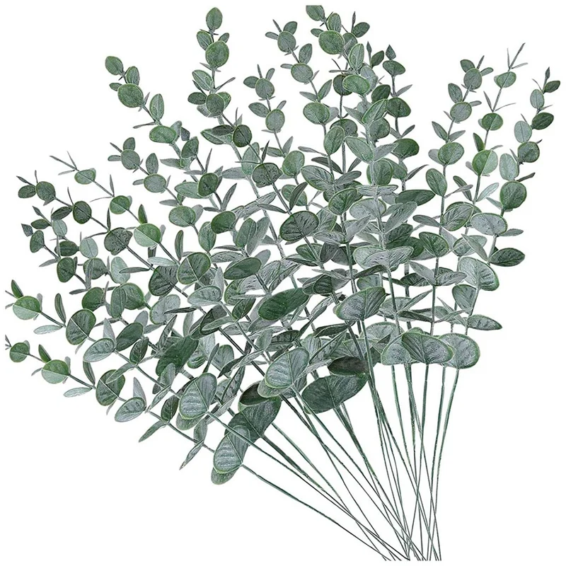 

80Pcs Artificial Eucalyptus Stems Leaves Fake Gray Green Eucalyptuses Plant Branches Faux Greenery Stems For Wedding