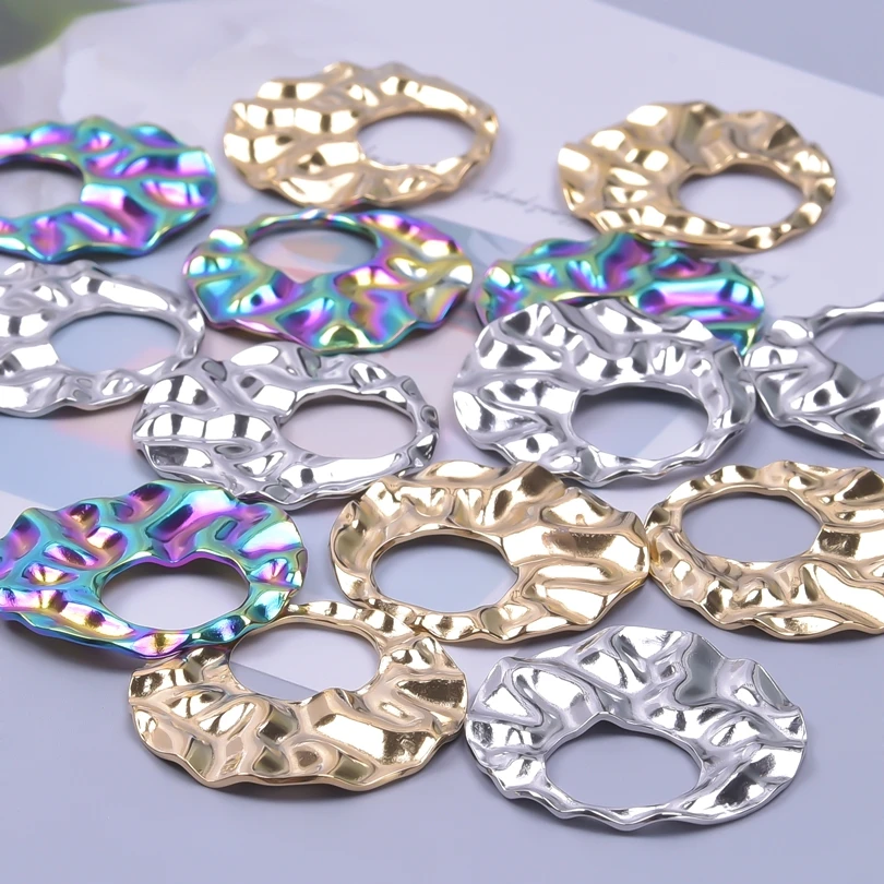 3pcs Stainless Steel Charms For Earrings Making Supplies Metal Jewelry Irregular Geometry Hollow Round Pendants Handmade Crafts