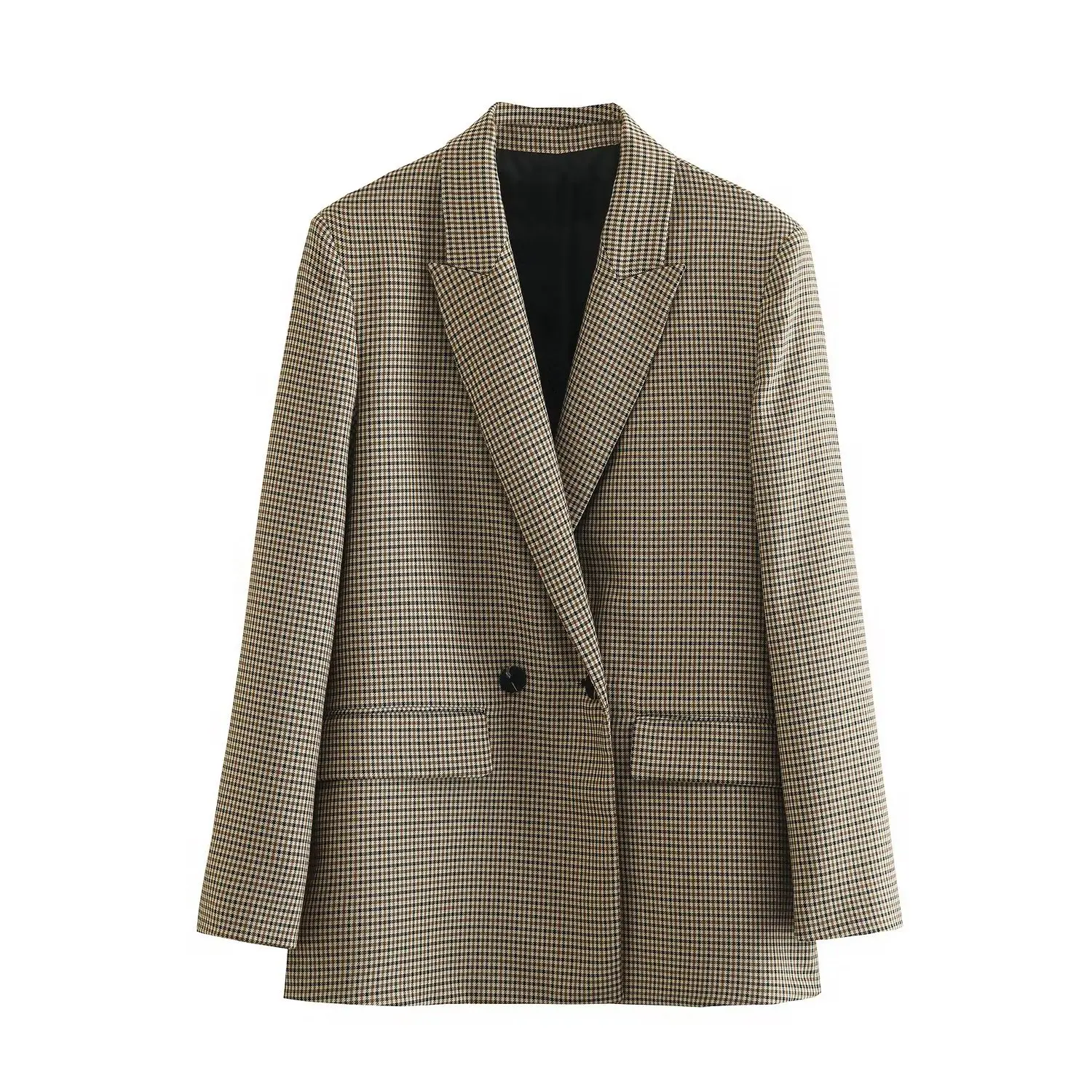 

WOMEN TRAF New 2022 Fabric polyester pocket lapel Chilli check double-breasted blazer (machine-washed dry-cleaned) chic 8750331