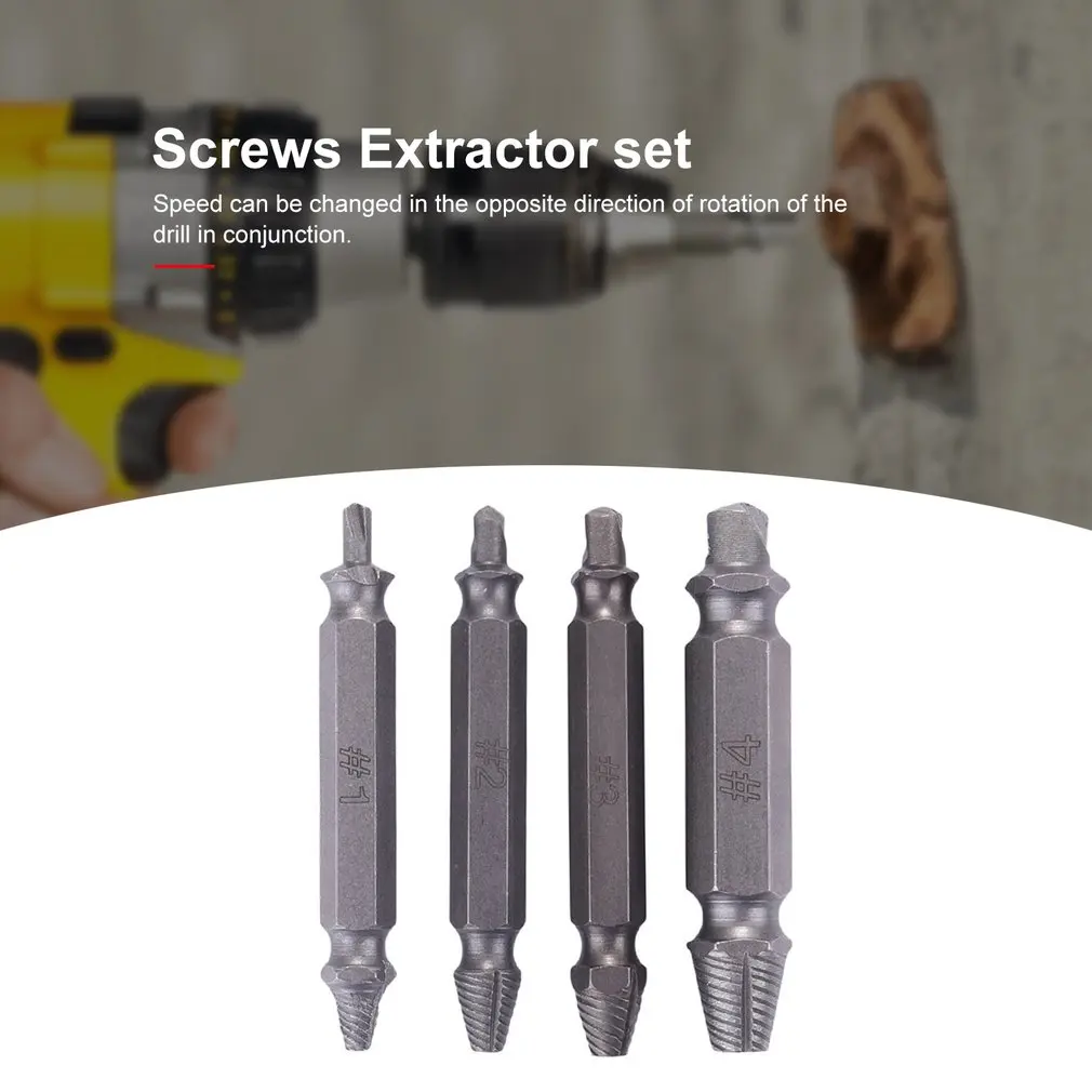 

4pcs/set Material Damaged Screw Extractor Drill Bits Guide Set Broken Speed Out Easy out Bolt Stud Stripped Screw Remover Tool