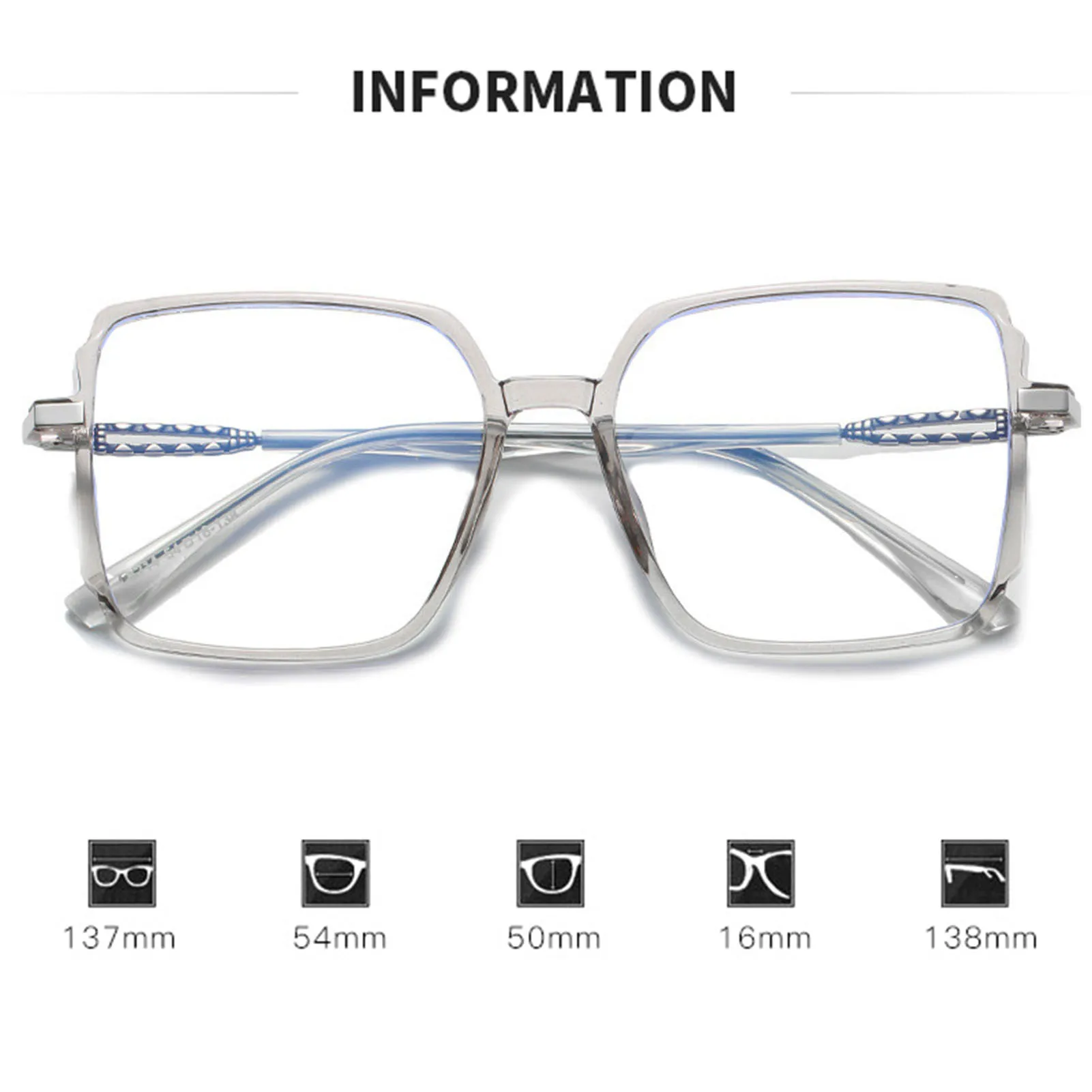 

Unisex Oversize Square Solid Computer Glasses Blue Light Blocking Eyeglass Clear Frame Lightweight Frame Anti Radiation Ray