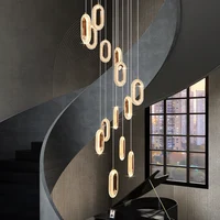Modern Crystal Rings LED Chandelier For Staircase Luxury Cristal Long Hanging Lamps Gold Creative Indoor Attic Lighting Fixtures