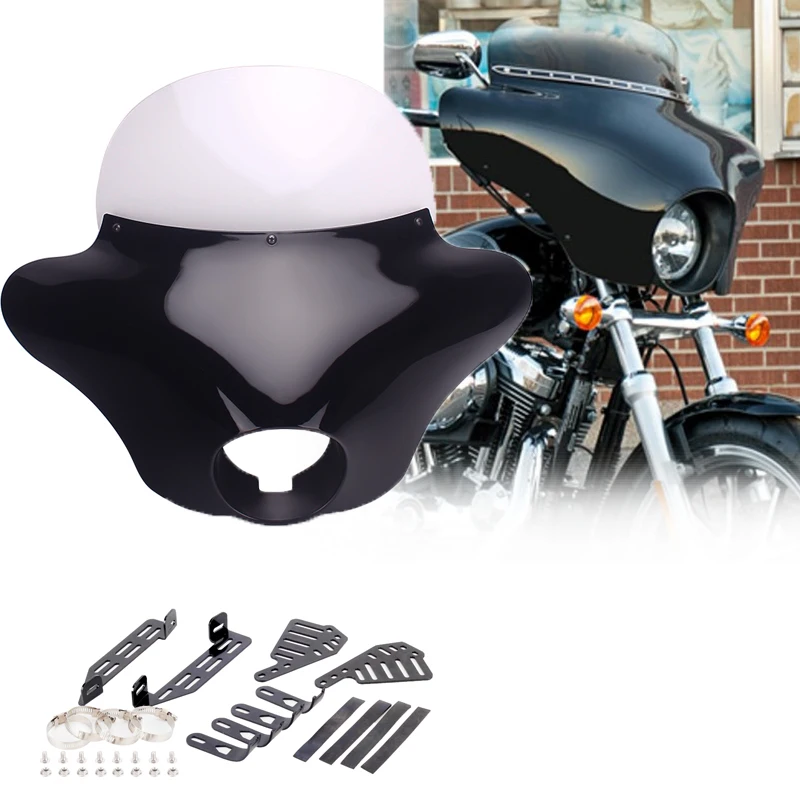 

Motorcycle Front Outer Batwing Fairing Windshield w/ Bracket For Harley Sportster XL 883 1200 48 72 Dyna Street Bob Wide Glide