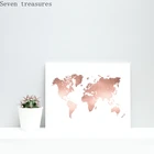 Карта мира розового золота с принтом, офисный декор, современный минимализм для гостиной, домашнее настенное искусство, картина с картой мира, постер, холщовая живопись