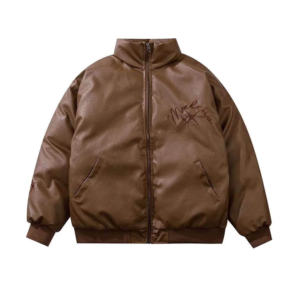 PU leather puffer jacket bubble coat men clothing HIP HOP winter jacket men Autumn And Winter Warm Men's Quilted Puffer Jacket