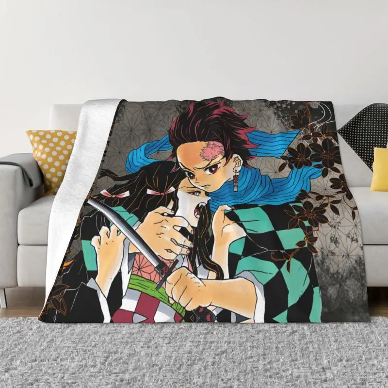 

Флисовое одеяло Tanjiro Kamado с изображением рассекающего демонов, теплое фланелевое одеяло в стиле аниме Kimetsu No Yaiba Nezuko Kamado для манги, покрывало д...