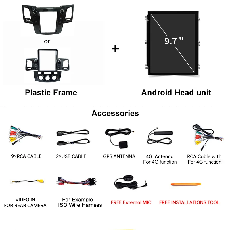 9 7-дюймовый Android 12 автомобильный радиоприемник в стиле Tesla для TOYOTA Fortuner HILUX 2005-2014