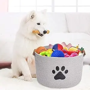 Фото Новая круглая плетеная веревочная корзина, коробка для игрушек для домашних животных, разные предметы для собак, детская корзина для хранения, корзины для белья cesta de ropa sucia №1