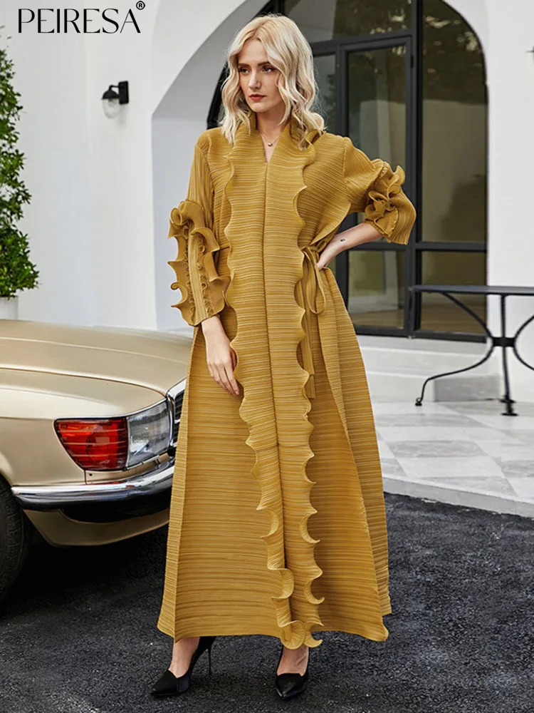

Женское плиссированное платье PEIRESA Miyake, Роскошное дизайнерское Повседневное платье макси с воротником-шарфом и рукавом-лепестком, лето 2023