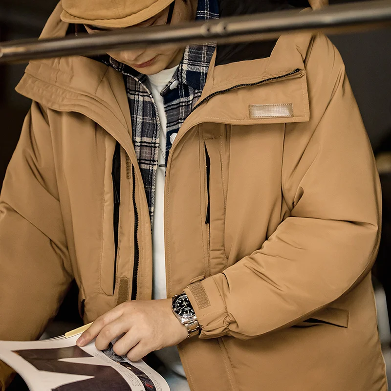 Maden Winter White Duck Down Jacket Men’s Hooded Outdoor Thick Coat Windproof American Casual Khaki Coats Lightweight Parka 2022