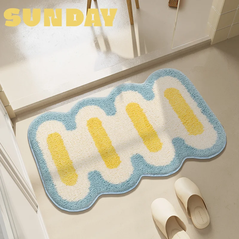 

Creative Cloud Shaped Tufted Carpet for Living Room Decoration Bathroom Absorbing Door Mat Soft Non Slip Geometric Contrast Rugs