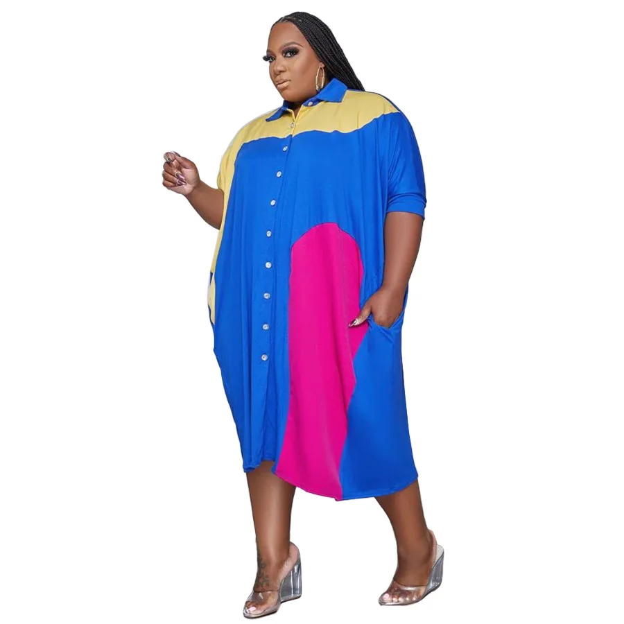 Plus Size Women Clothing Patchwork Loose Blouse Dresses Sexy Fashion Party Elegant Dresses 2022 Summer Lady Evening Vestido