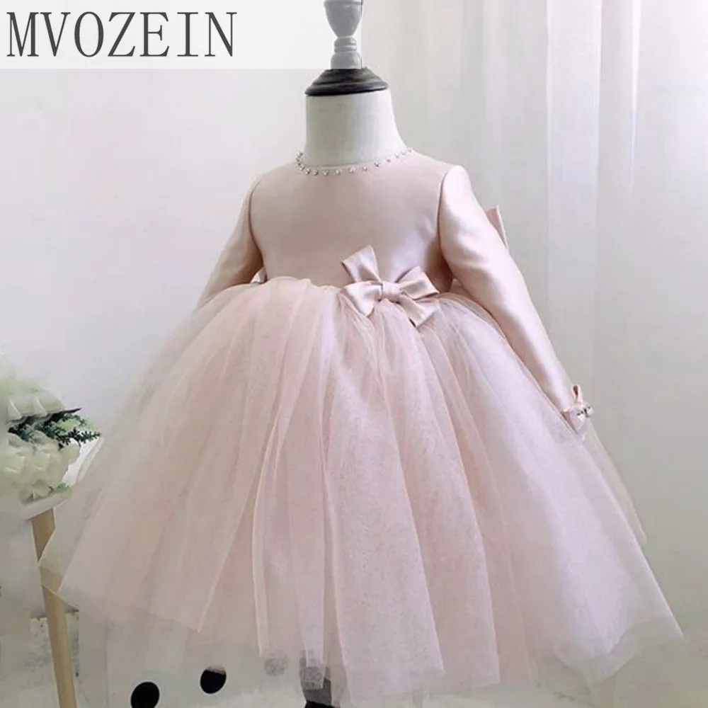 

Пышные розовые платья для девочек с цветами, тюлевые платья с большим бантом на спине для первого причастия, свадебные платья для девочек, платье для маленькой невесты для крещения