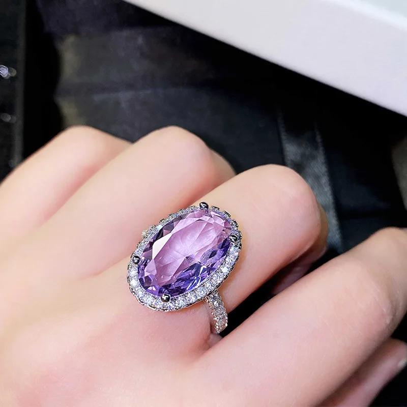 

Huitan Gorgeous Big Oval Purple Cubic Zirconia Rings for Women Wedding Ceremony Party Bridal Accessories Statement Jewelry Newly