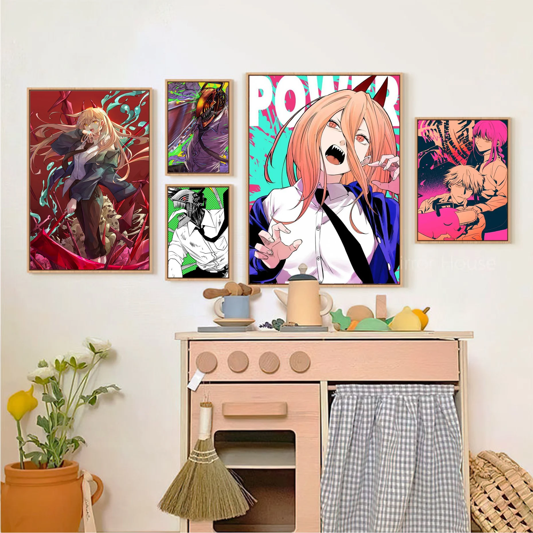 

Cartoon Anime Chainsaw Man Poster Vintage Posters Sticky Retro Kraft Paper Sticker DIY Room Bar Cafe Kawaii Room Decor