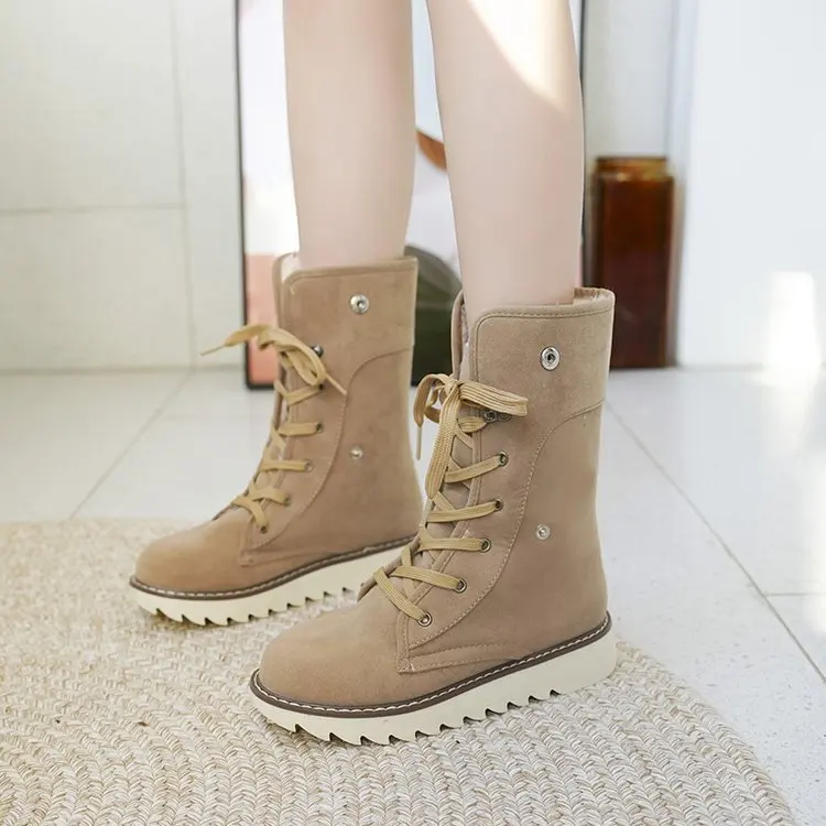 

2023 New Fashion Solid Color Lacing Platform Women's Fashion Fur Lining Ankle Boots Autumn and Winter Fashion Lacing Boots