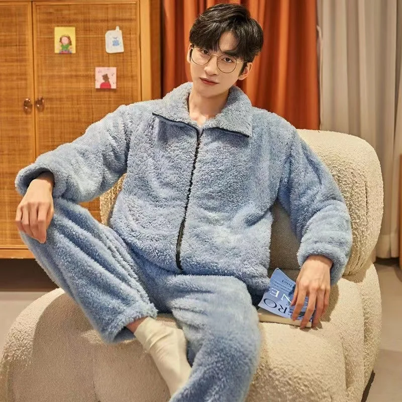Men's Winter Thicken Warm Pajamas Sets Flannel 2 Piece /Sets Sleepwear Male Long Sleeve Home Suit Soft Nightwear Pijamas images - 6