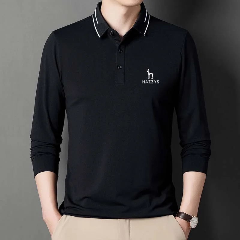 Men's Golf HAZZYS Polo Spring Clothes Men For Long Sleeve T-shirt Casual Everyday Versatile Wear Solid Color Cotton Top