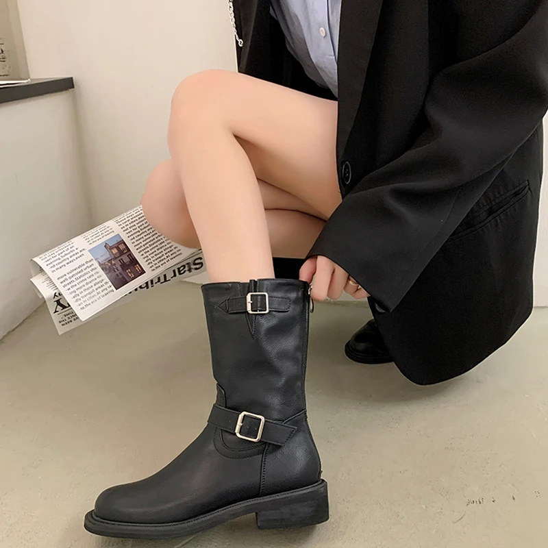 Женские зимние ботинки женские низкие ковбойские ботильоны 2024 осенние ретро