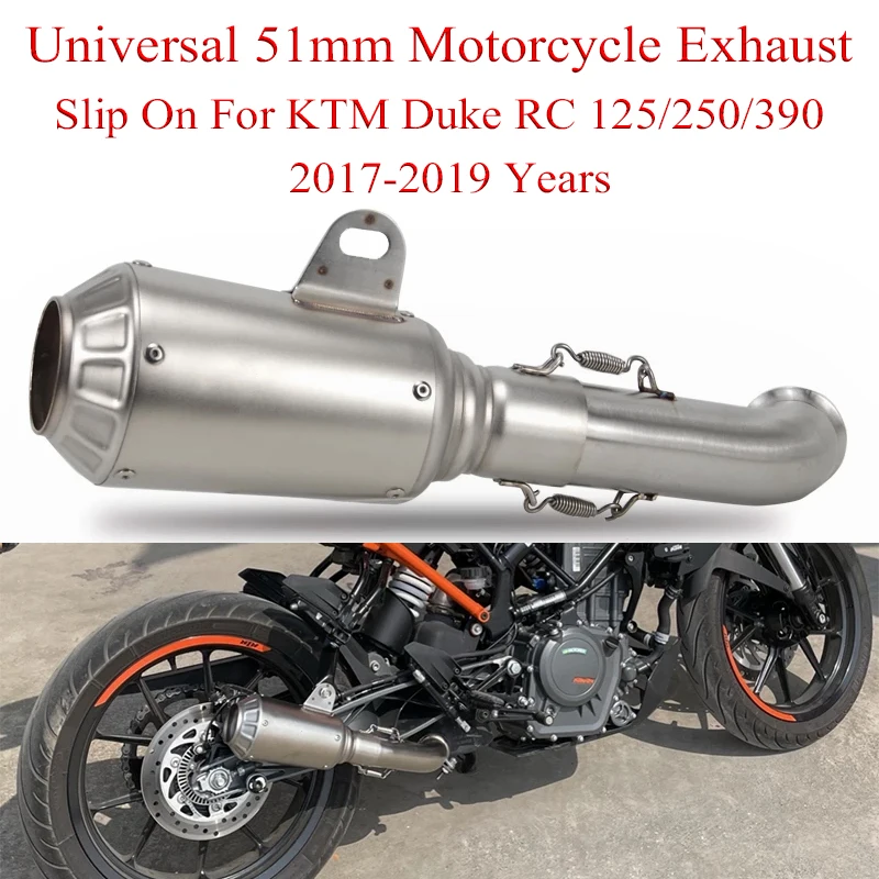 Universal 51mm Motorcycle Exhaust Muffler Moto Escape Slip On For KTM Duke RC 125/250/390 2017-2019 Years Full System Modified
