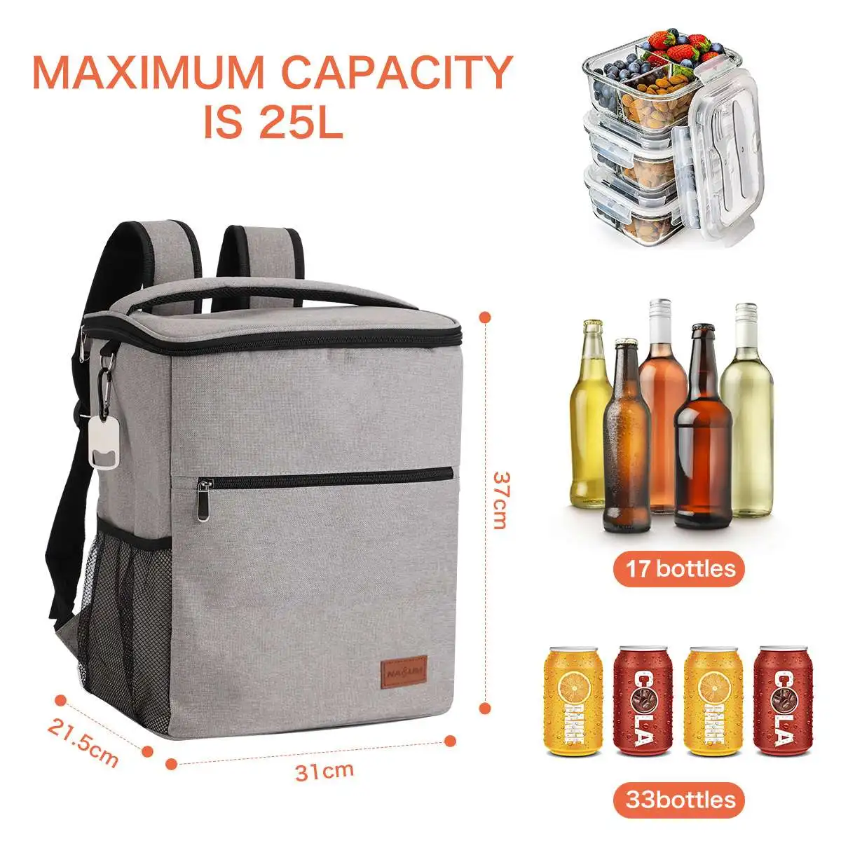 

25L Picnic Bags Insulated Cooler Backpack Bag Leakproof Lightweight Backpack Refrigerator Bag for Picnic Hiking Camping Lunch