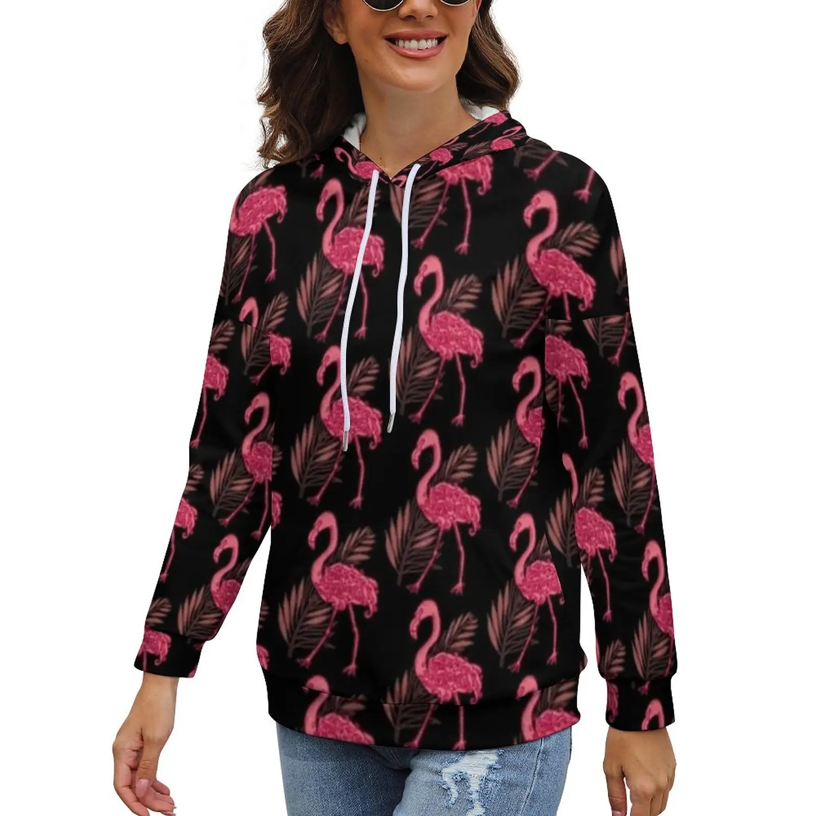 

Flamingo Hoodie Polyester Animal Plus Size Hoodies Street Wear Trendy Pullover Hoodie for Woman