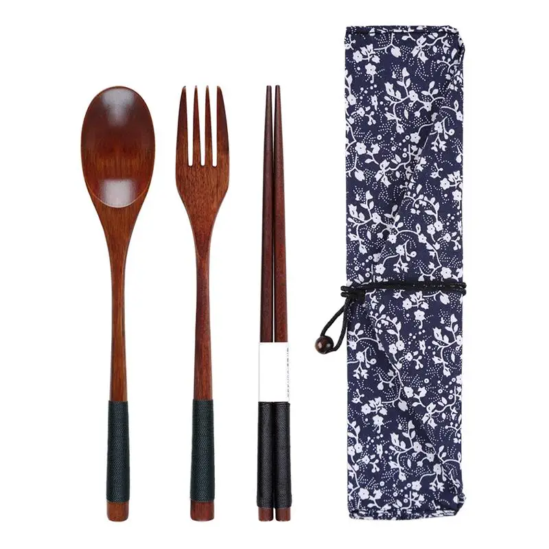 

Set Travel Cutlery Flatware Portable Silverware Camping Caseutensil Tableware Dinnerware Reusable Lunch Wood Wooden