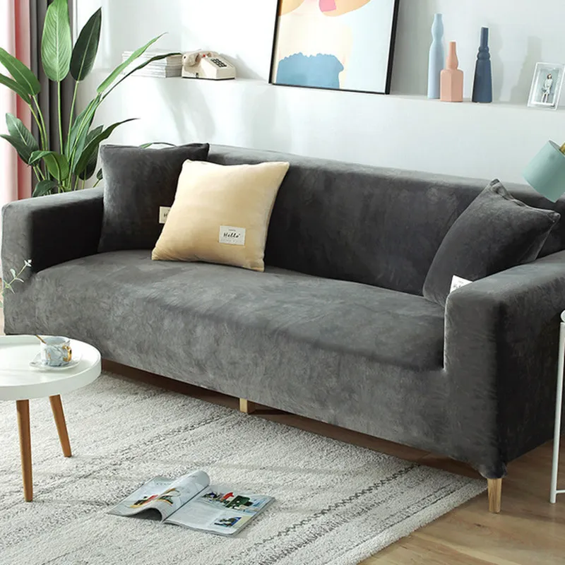 

plush fabric sofa cover velvet cloth thick slipcovers keep warm sofa covers funiture protector polyester dust-proof solid gray